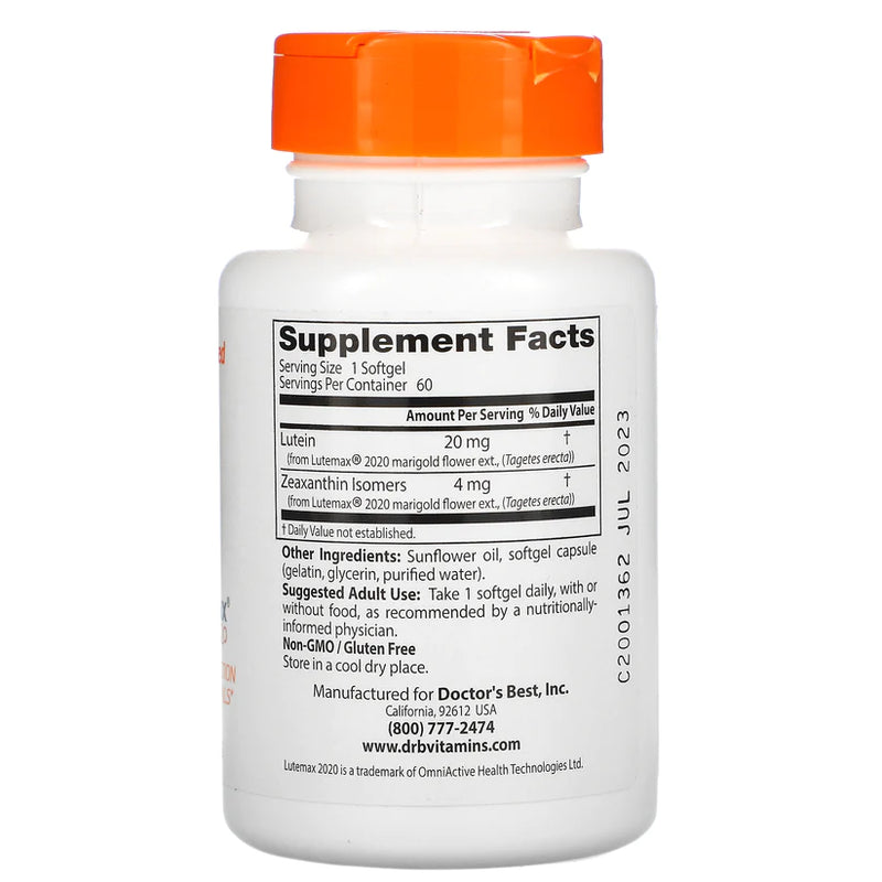 Doctor's Best Lutein With Lutemax 2020 20mg Softgels 60