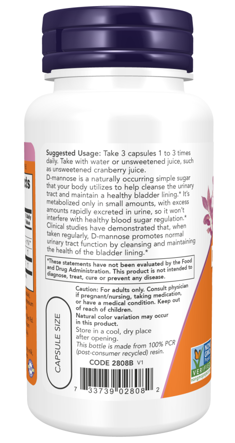 Now D-Mannose Veg 500mg Capsules 120