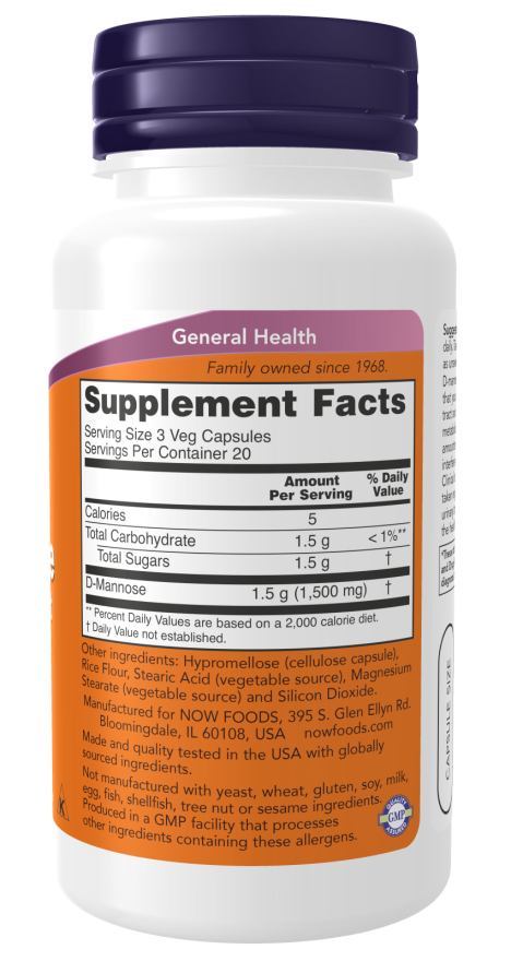 Now D-Mannose Veg 500mg Capsules 120