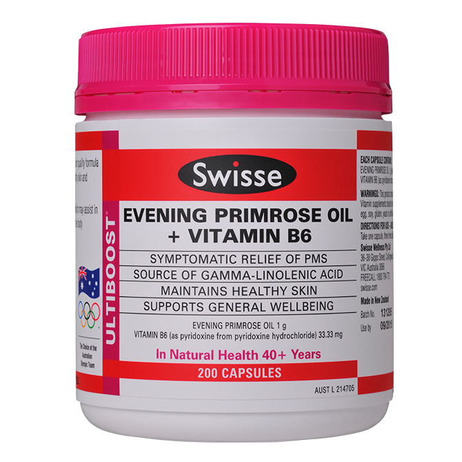 Swisse Ultiboost Evening Primrose Oil + Vitamin B6 Capsules 200