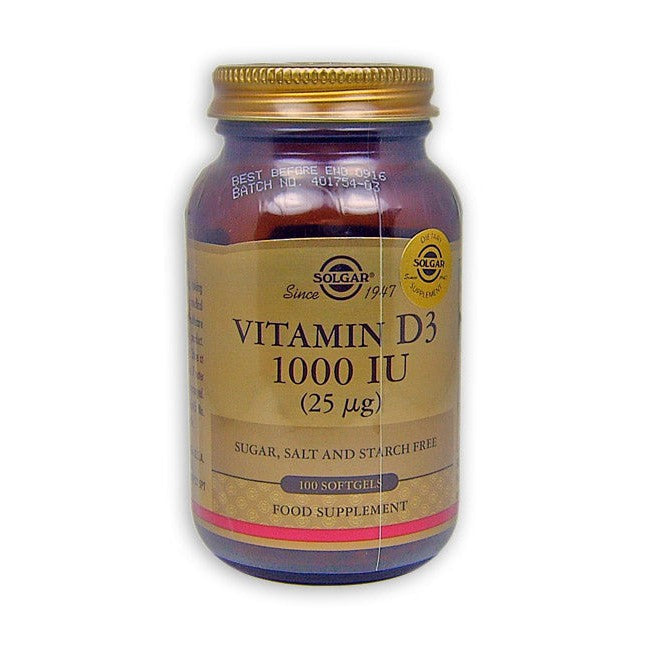 Solgar Vitamin D3 (Cholecalciferol) 1000 IU (25ug) Soft Gels 100