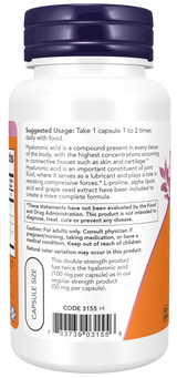 Now Hyaluronic Acid Double Strength 100 mg Veg Capsules 60