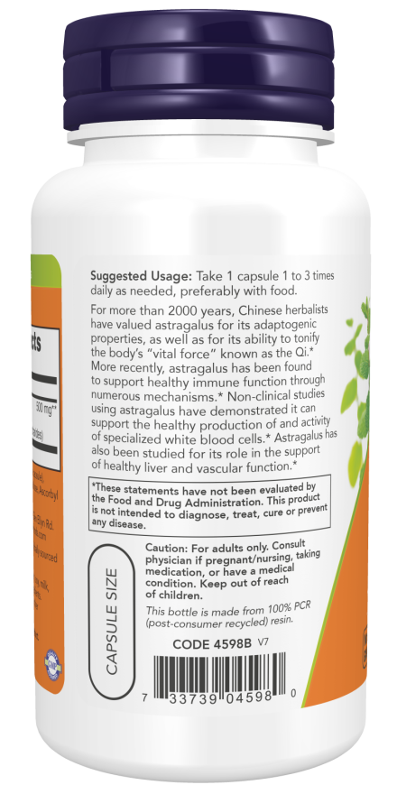 Now Astragalus Extract 500 mg Veg Capsules 90