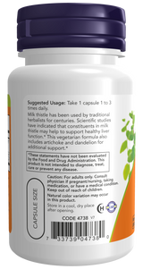Now Double Strength Milk Thistle Extract Silymarin with Artichoke & Dandelion Veg Capsules 100