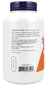 Now Hydrolyzed Beef Gelatin 550 mg Capsules 200