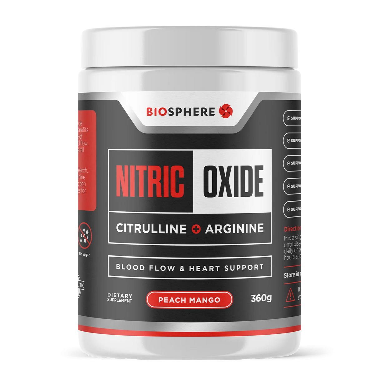 Biosphere Nitric Oxide Citrulline + Arginine Powder 390g Powder (Peach mango)