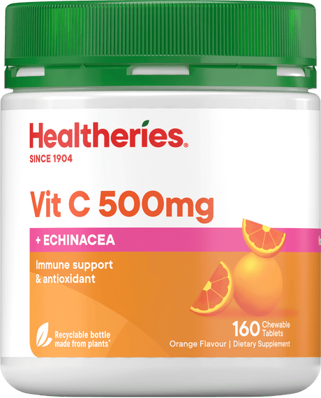 Healtheries Vit C 500mg Plus Echinacea Chewable Tablets Orange