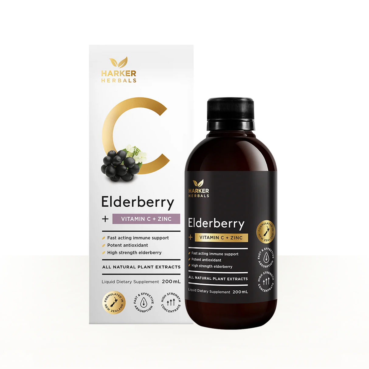 Harker Herbals Elderberry + Vitamin C + Zinc 200ml