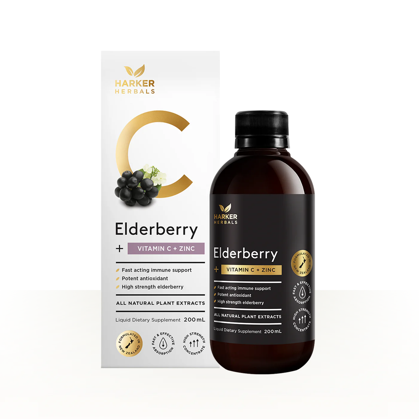 Harker Herbals Elderberry + Vitamin C + Zinc 200ml