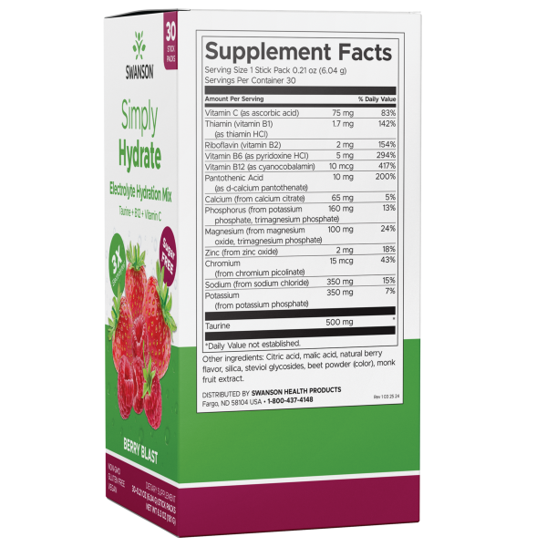 Swanson Simply Hydrate Electrolyte Hydration Mix -Berry Blast 30