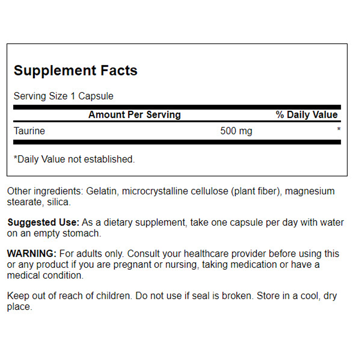 Swanson Taurine 500mg Capsules 100
