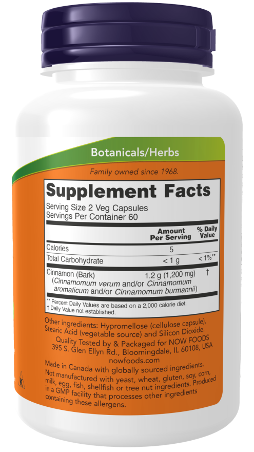 Now Cinnamon Bark 600 mg Veg Capsules
