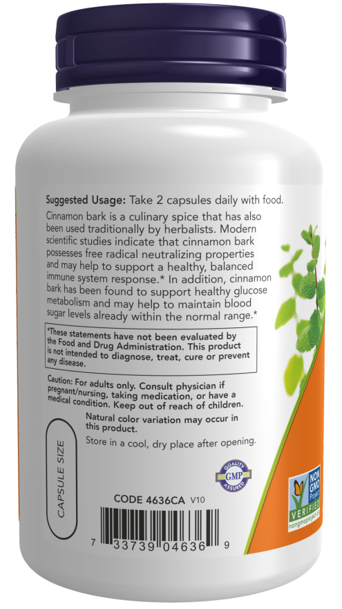 Now Cinnamon Bark 600 mg Veg Capsules