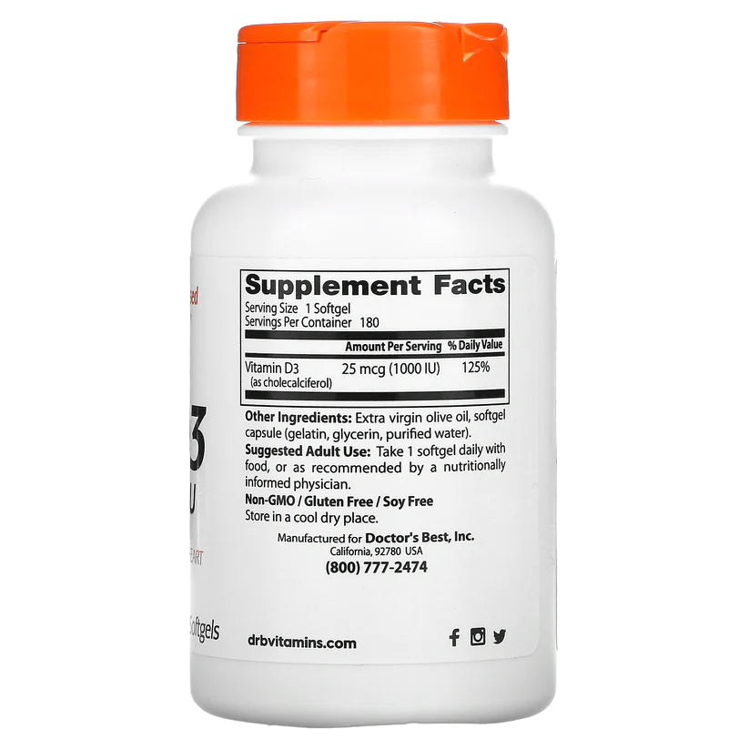 Doctor's Best Vitamin D3 1000iu Softgels 180