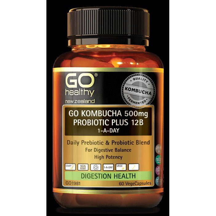 Go Healthy Go Kombucha 500mg Probiotic Plus 12B 1-A-Day 60s